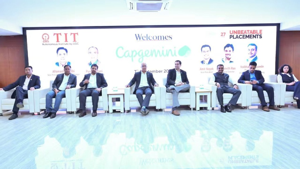 Capgemini leadership panel on stage during the session at TIT Group of Institutions